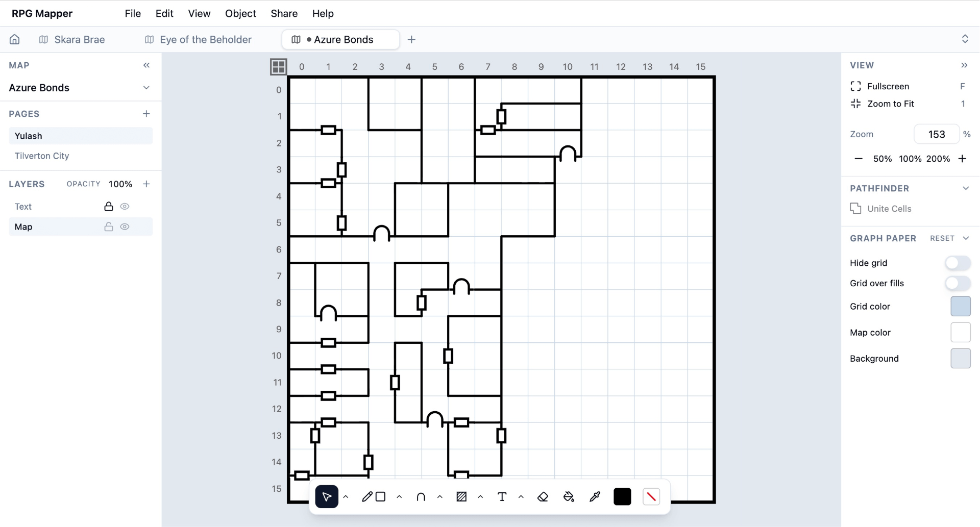 RPG Mapper editor with a Curse of the Azure Bonds style map